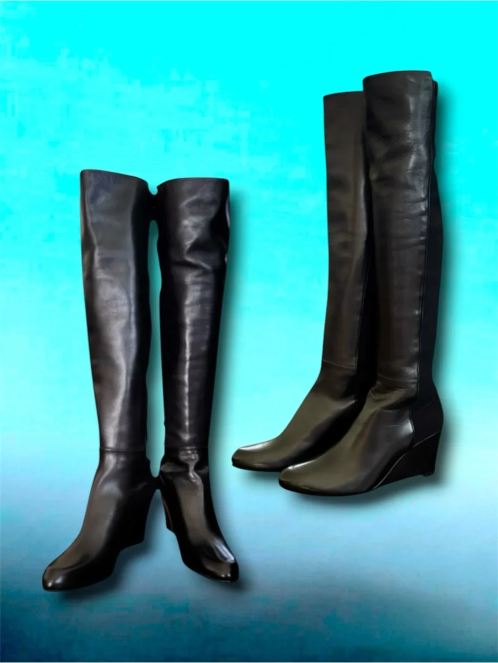 🆕💞Stuart Weitzman Over-The-Knee 5050 Demi-Wedge Black Boots • 6.5 US • NIB